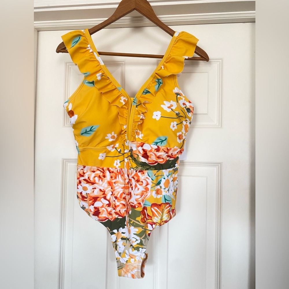 Floral Yellow One-Piece Swimsuit